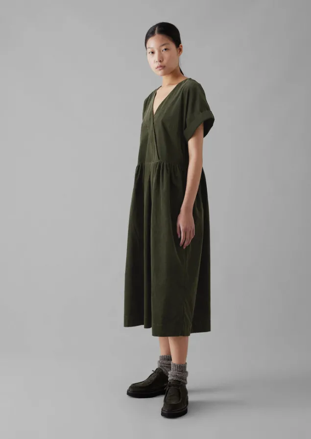 Cord | Dresses-TOAST Organic Needlecord Wrap Front Dress Seaweed