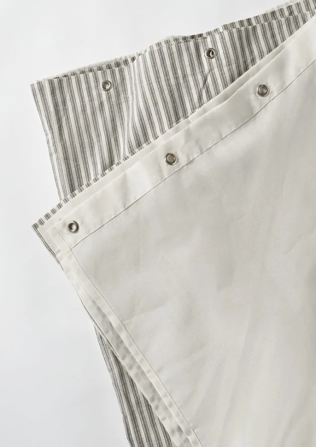 organic_ticking_stripe_shower_curtain_8.webp Textiles | Bathroom-TOAST Organic Ticking Stripe Shower Curtain Ecru/Graphite