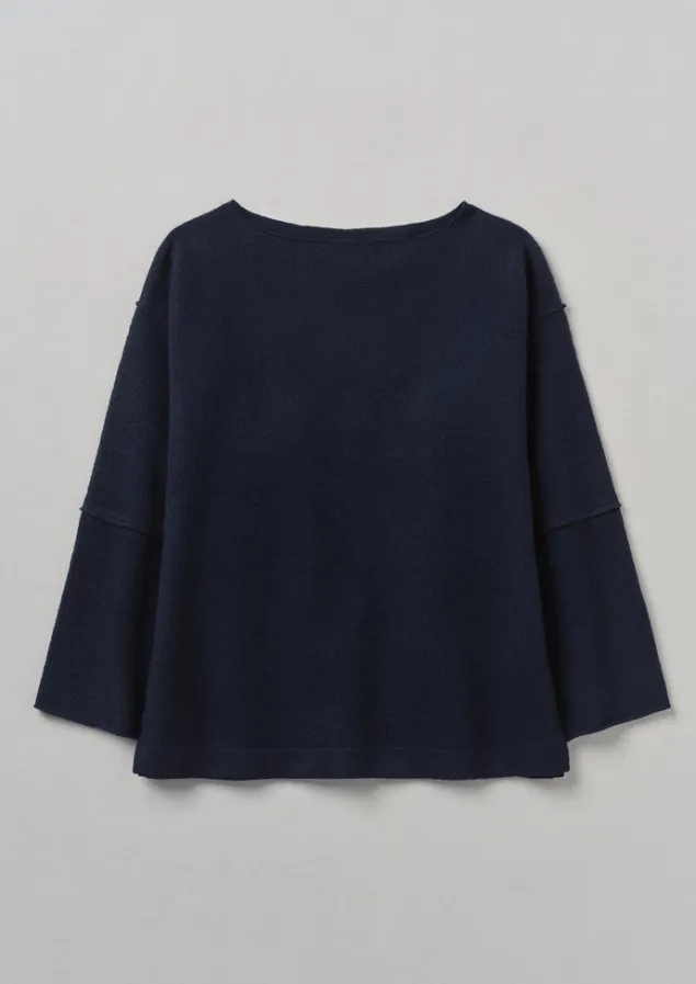 Knitwear-TOAST Panelled Boiled Wool Sweater Navy