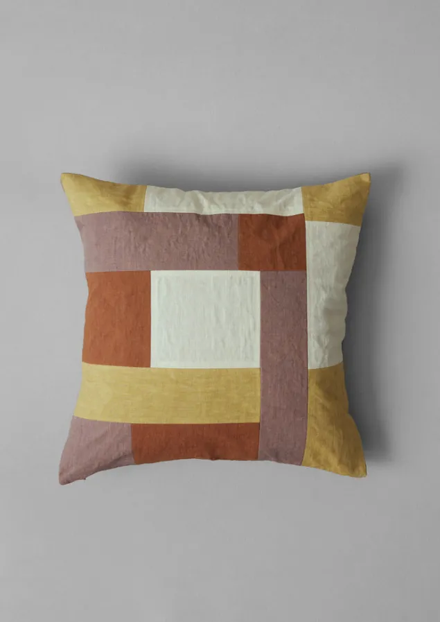 Textiles | Cushions & Covers-TOAST Patchwork Linen Cushion Cover Sand/Hellebore