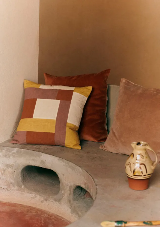 patchwork_linen_cushion_cover_7-1.webp Textiles | Cushions & Covers-TOAST Patchwork Linen Cushion Cover Sand/Hellebore