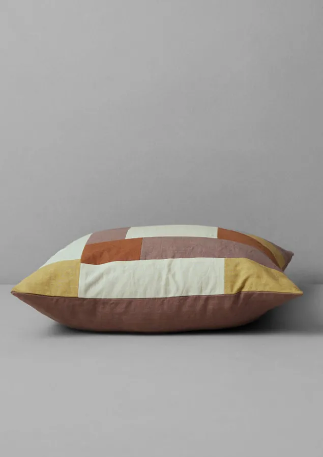 patchwork_linen_cushion_cover_8-1.webp Textiles | Cushions & Covers-TOAST Patchwork Linen Cushion Cover Sand/Hellebore