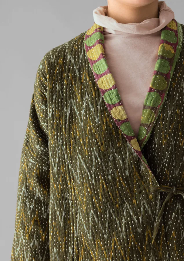 repurposed_ikat_kantha_jacket_18.webp Gowns | Nightwear-TOAST Repurposed Ikat Kantha Jacket Greens