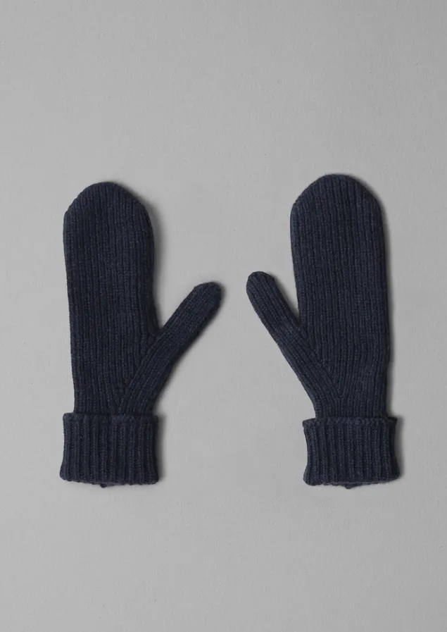 Hats, Scarves & Gloves-TOAST Ribbed Wool Cashmere Mittens Navy