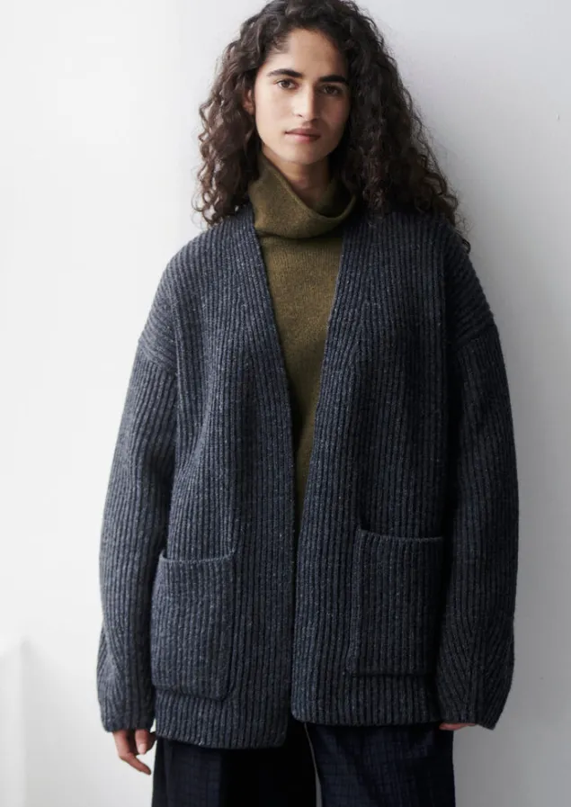 ribbed_wool_knitted_cardigan_3.webp Knitwear-TOAST Ribbed Wool Knitted Cardigan Charcoal