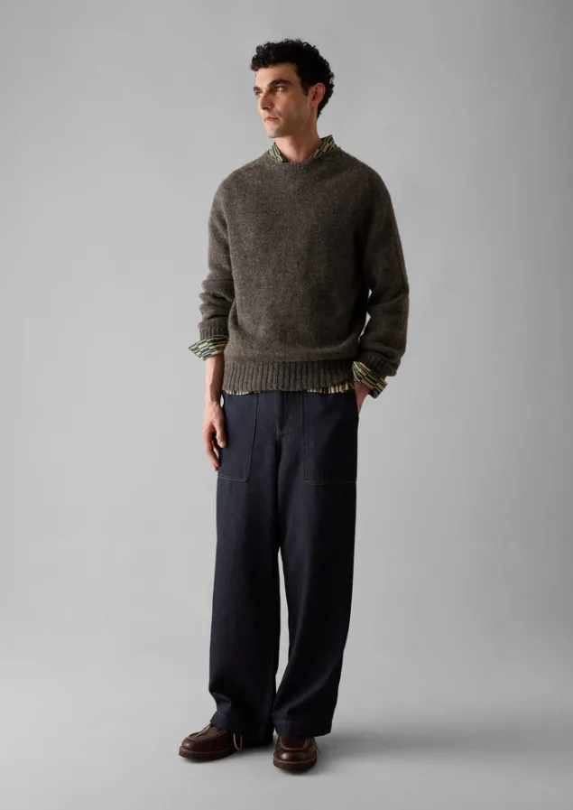 Knitwear-TOAST Seamless Shetland Wool Sweater Grey