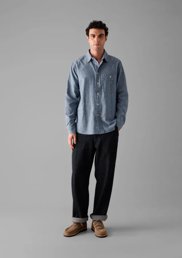 selvedge_cotton_chambray_shirt_3.webp Shirts-TOAST Selvedge Cotton Chambray Shirt Indigo
