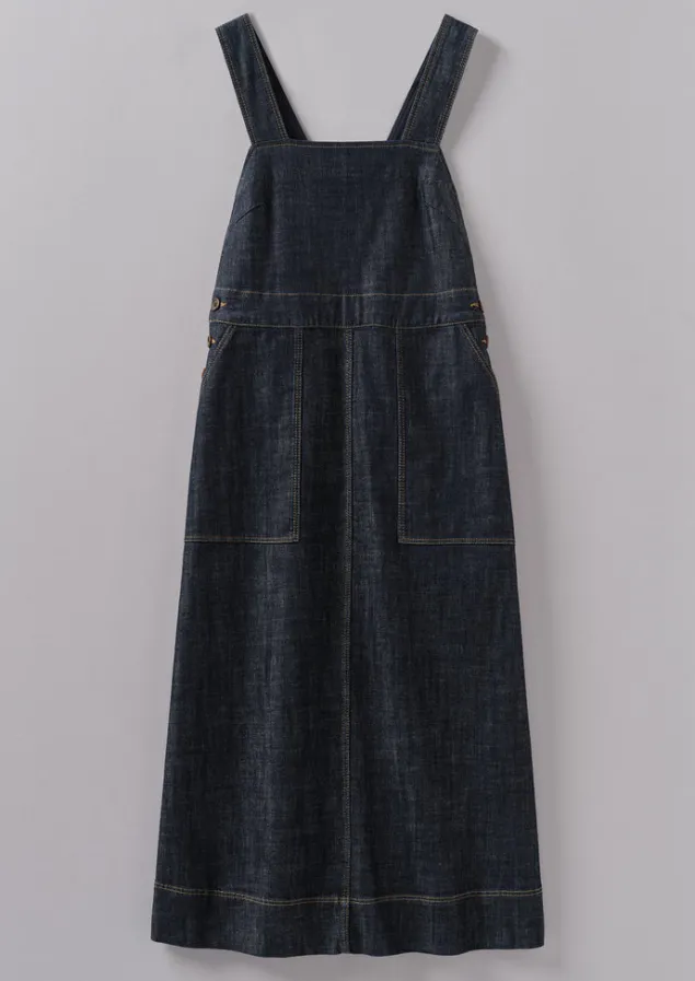 Denim | Dresses-TOAST Side Button Denim Pinafore Dress Indigo