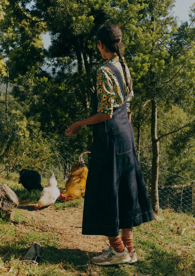 Denim | Dresses-TOAST Side Button Denim Pinafore Dress Indigo