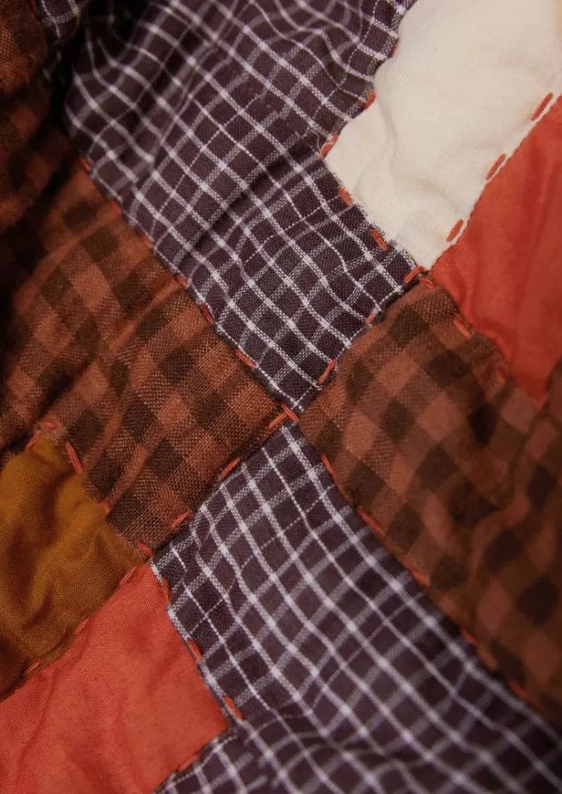 stacked_check_patchwork_quilt_3.webp Textiles | Blankets & Throws-TOAST Stacked Check Patchwork Quilt DeepAmber/RustedCoral