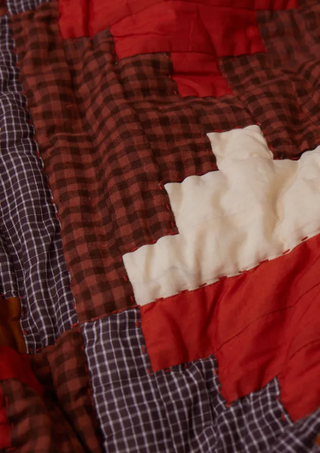 stacked_check_patchwork_quilt_4-1.webp Textiles | Blankets & Throws-TOAST Stacked Check Patchwork Quilt DeepAmber/RustedCoral