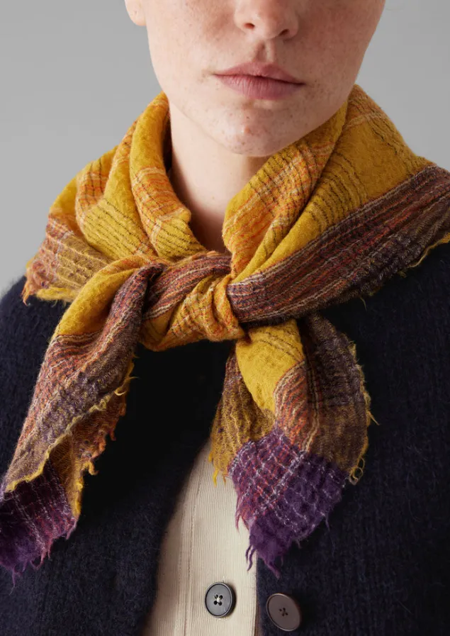 Hats, Scarves & Gloves-TOAST Stellar Boiled Wool Check Scarf Ochre