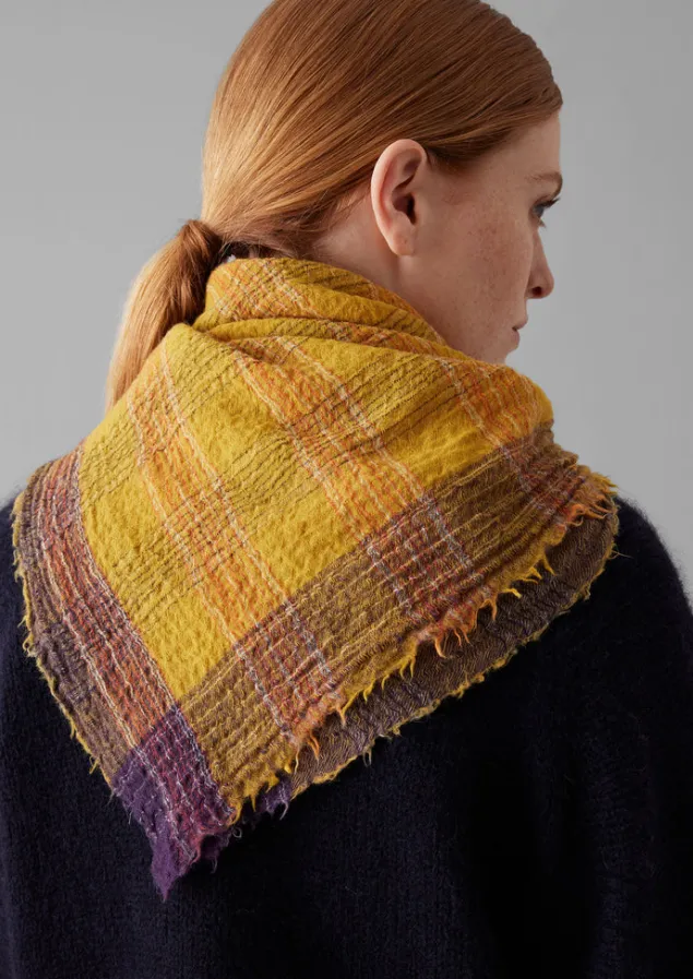 stellar_boiled_wool_check_scarf_2.webp Hats, Scarves & Gloves-TOAST Stellar Boiled Wool Check Scarf Ochre