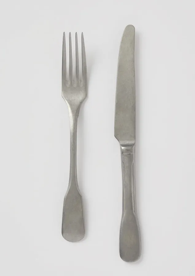 Kitchen | Tableware-TOAST Stonewashed Small Knife and Fork Set Silver