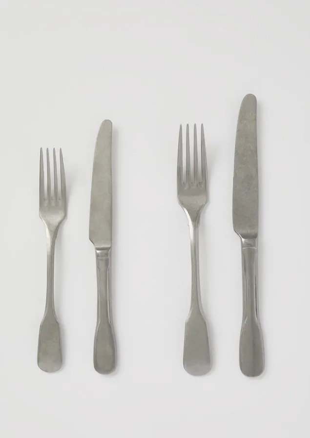 stonewashed_small_knife_and_fork_set_5.webp Kitchen | Tableware-TOAST Stonewashed Small Knife and Fork Set Silver