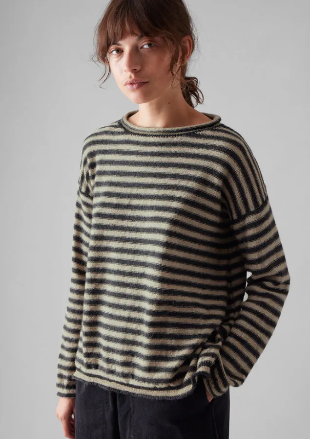 Loungewear | Knitwear-TOAST Stripe Alpaca Wool Sweater Ecru/Charcoal