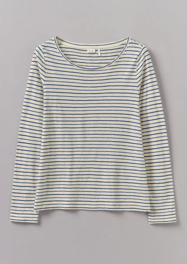 Jersey | Tops & Tees-TOAST Stripe Cotton Open Neck Tee Stone