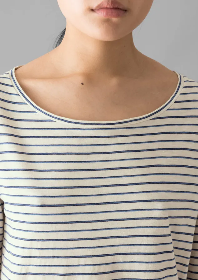 stripe_cotton_open_neck_tee_2.webp Jersey | Tops & Tees-TOAST Stripe Cotton Open Neck Tee Stone