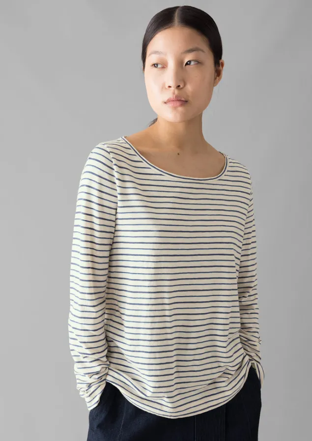stripe_cotton_open_neck_tee_6.webp Jersey | Tops & Tees-TOAST Stripe Cotton Open Neck Tee Stone