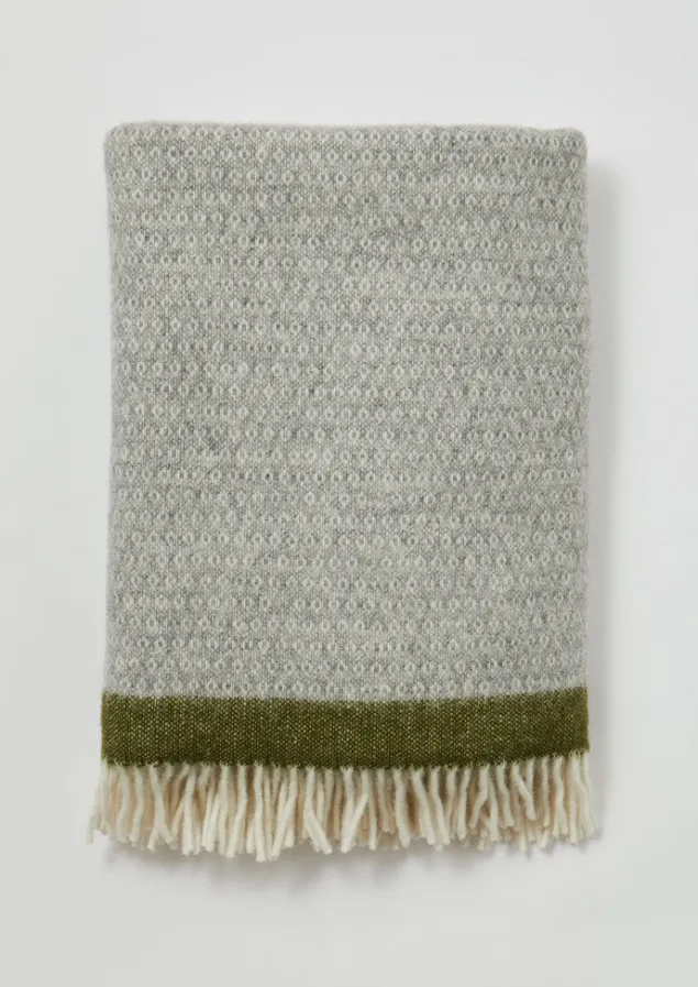 Textiles | Blankets & Throws-TOAST Stripe Edge Wool Blanket Grey/Fern