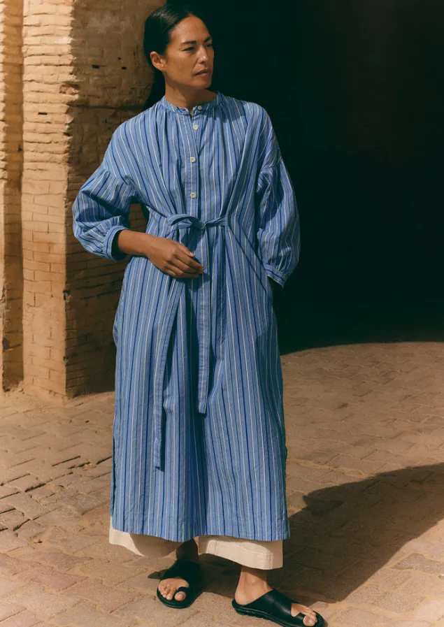 stripe_poplin_gathered_dress_1.webp Dresses-TOAST Stripe Poplin Gathered Dress SodaliteBlue