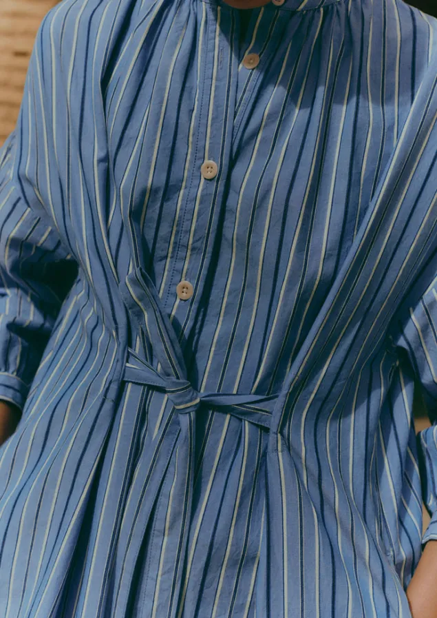 stripe_poplin_gathered_dress_2.webp Dresses-TOAST Stripe Poplin Gathered Dress SodaliteBlue