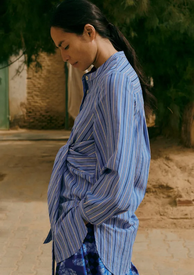 stripe_poplin_wrap_front_shirt_6.webp Tops & Tees-TOAST Stripe Poplin Wrap Front Shirt SodaliteBlue