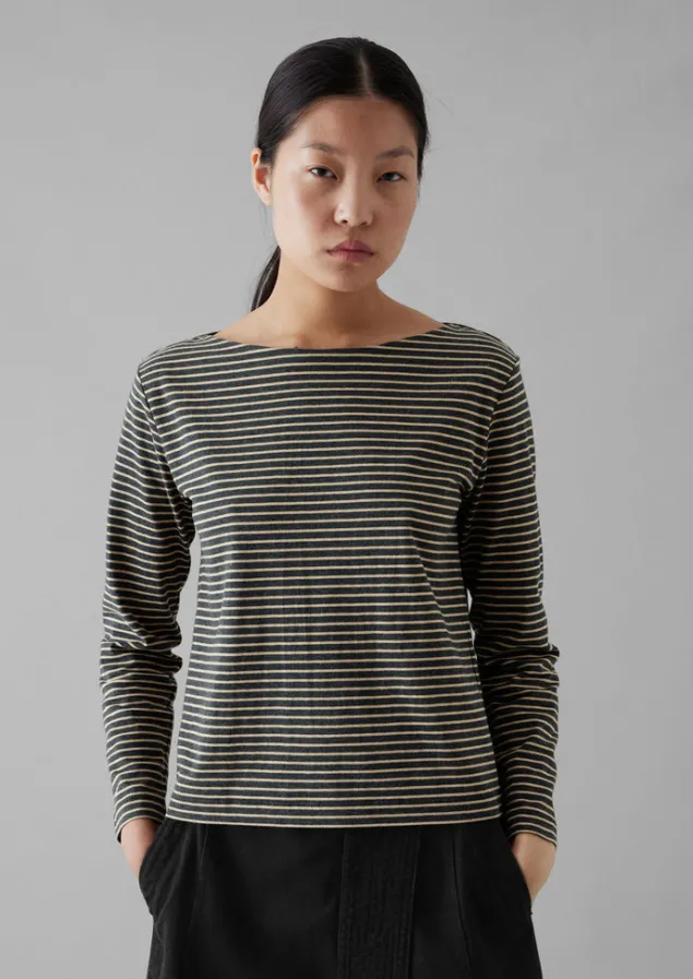 stripe_soft_cotton_long_sleeve_tee_3.webp Jersey | Tops & Tees-TOAST Stripe Soft Cotton Long Sleeve Tee Grey/Sand