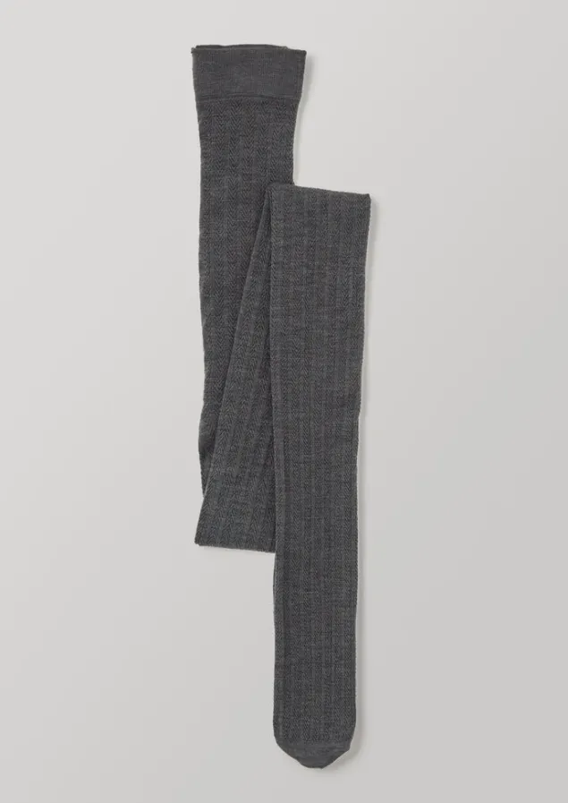 Socks & Tights-TOAST Swedish Stockings Fishbone Tights AnthraciteMelange