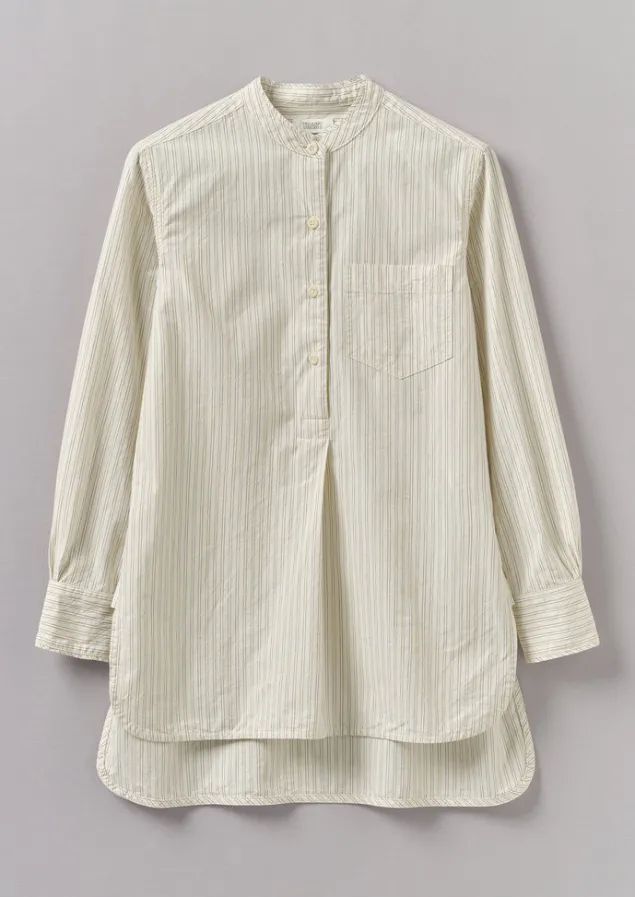 Shirts | Tops & Tees-TOAST Taro Stripe Cotton Poplin Shirt Ivory/GoldenOlive