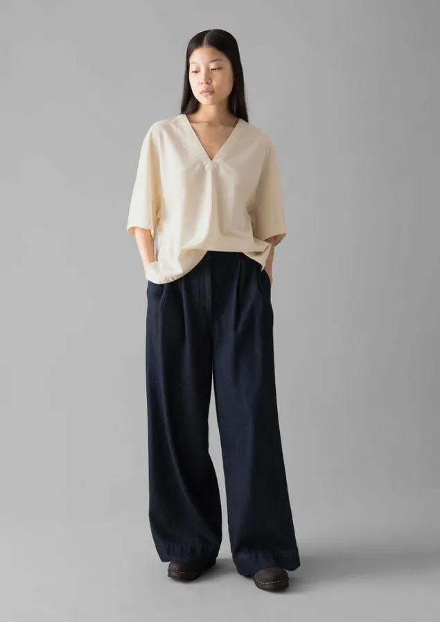 textured_cotton_poplin_vneck_top_2.webp Tops & Tees-TOAST Textured Cotton Poplin V-Neck Top Ecru