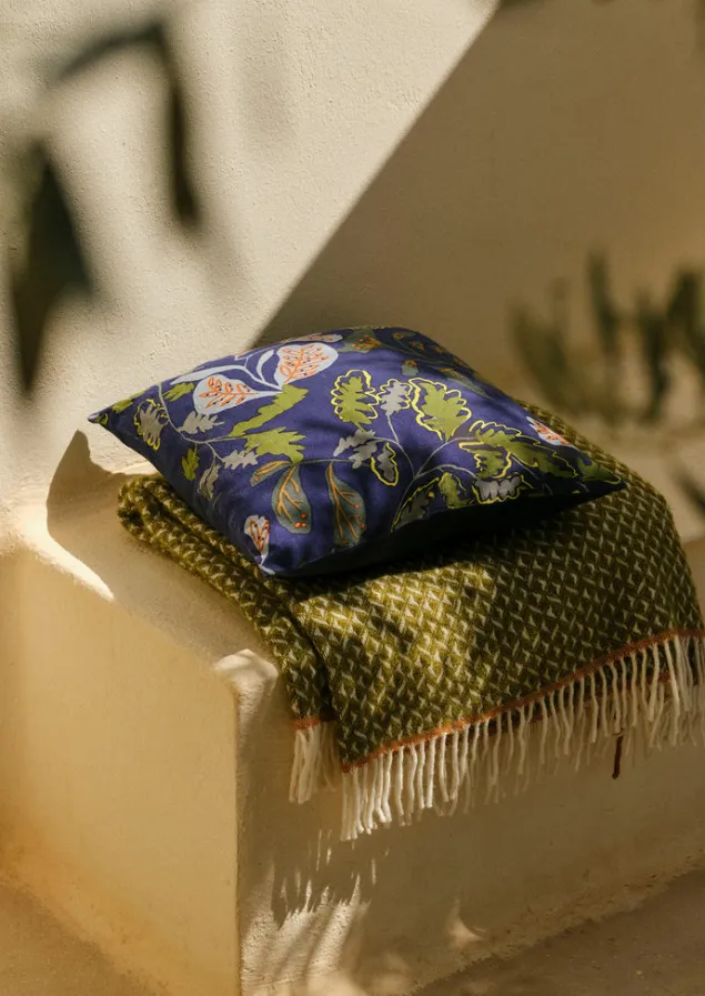Textiles | Cushions & Covers-TOAST Trailing Foliage Linen Cushion Cover BlueObsidian/OasisGreen