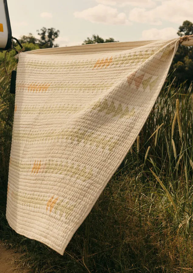 Textiles | Blankets & Throws-TOAST Triangle Patchwork Check Cotton Quilt SoftFern/Sand