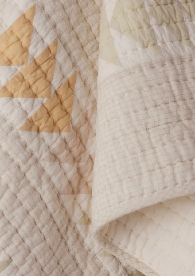 triangle_patchwork_check_cotton_quilt_2.webp Textiles | Blankets & Throws-TOAST Triangle Patchwork Check Cotton Quilt SoftFern/Sand