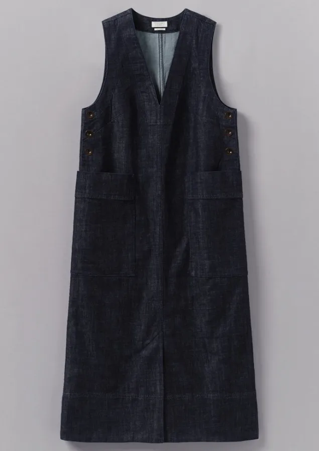 Denim | Workwear-TOAST V-Neck Denim Pinafore Dress Indigo