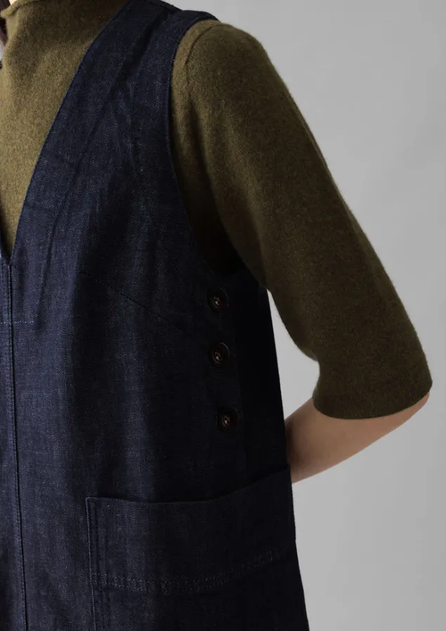 Denim | Workwear-TOAST V-Neck Denim Pinafore Dress Indigo
