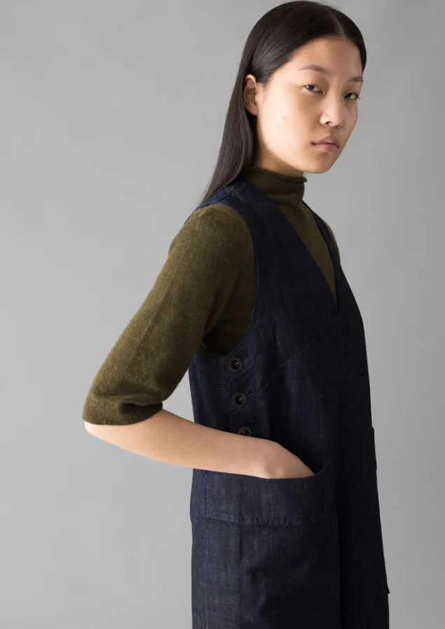vneck_denim_pinafore_dress_3.webp Denim | Workwear-TOAST V-Neck Denim Pinafore Dress Indigo