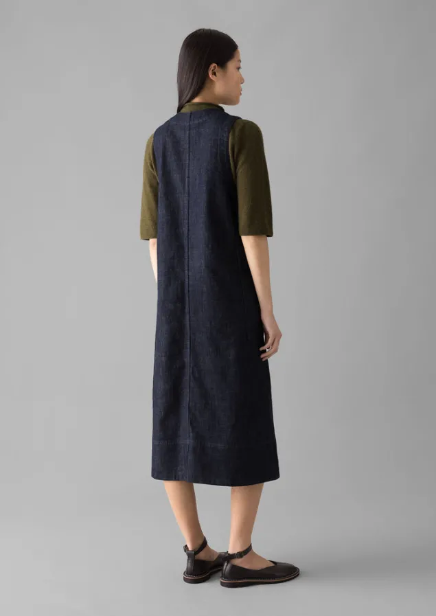 vneck_denim_pinafore_dress_4.webp Denim | Workwear-TOAST V-Neck Denim Pinafore Dress Indigo