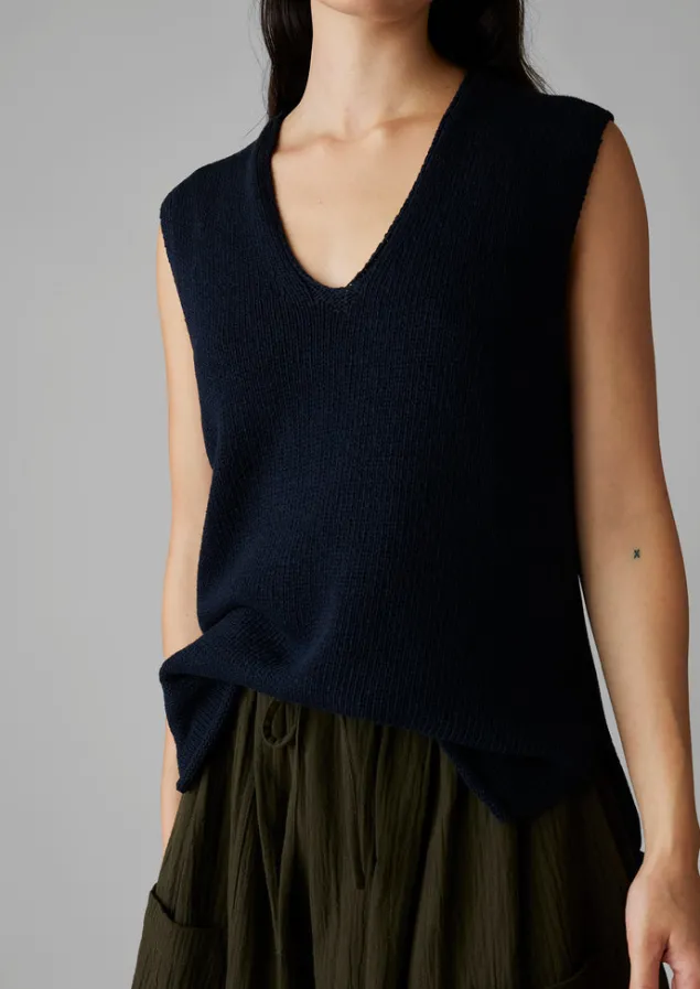 Linen | Loungewear-TOAST V-Neck Linen Cotton Knitted Tank DarkNavy