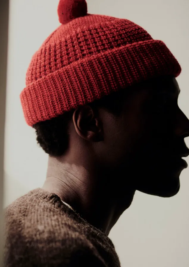 waffle_stitch_wool_beanie_5.webp Hats, Scarves & Gloves-TOAST Waffle Stitch Wool Beanie CarmineRed