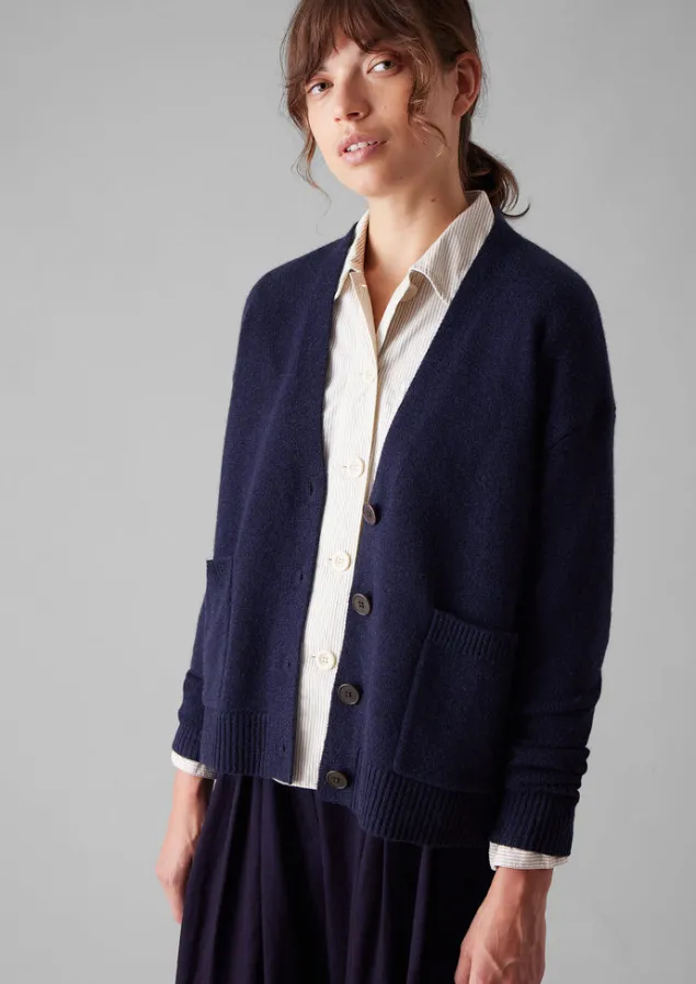 Cashmere | Knitwear-TOAST Wool Cashmere Boxy Cardigan DarkestNavy