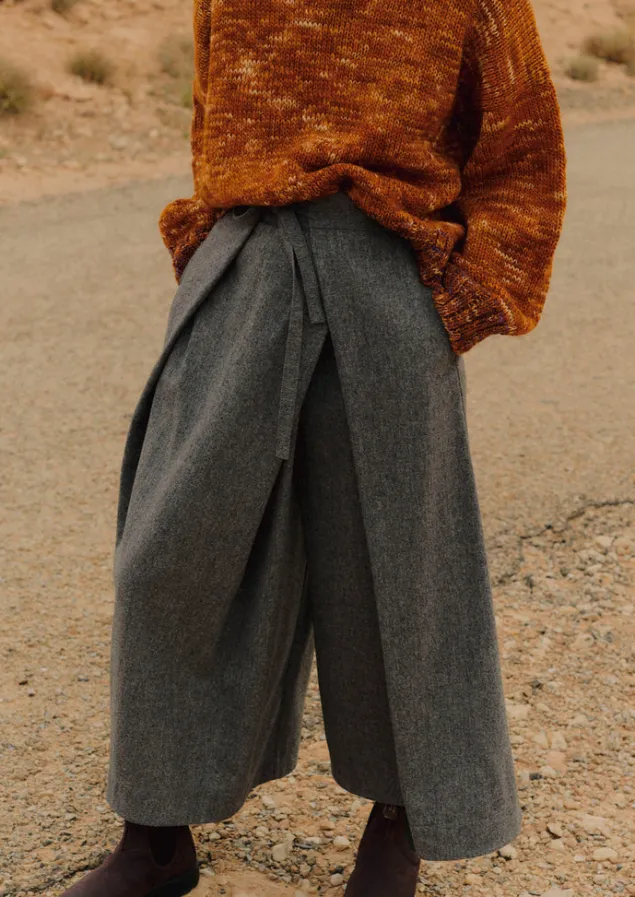 Skirts | Trousers-TOAST Wool Flannel Tie Front Culottes GreyMelange