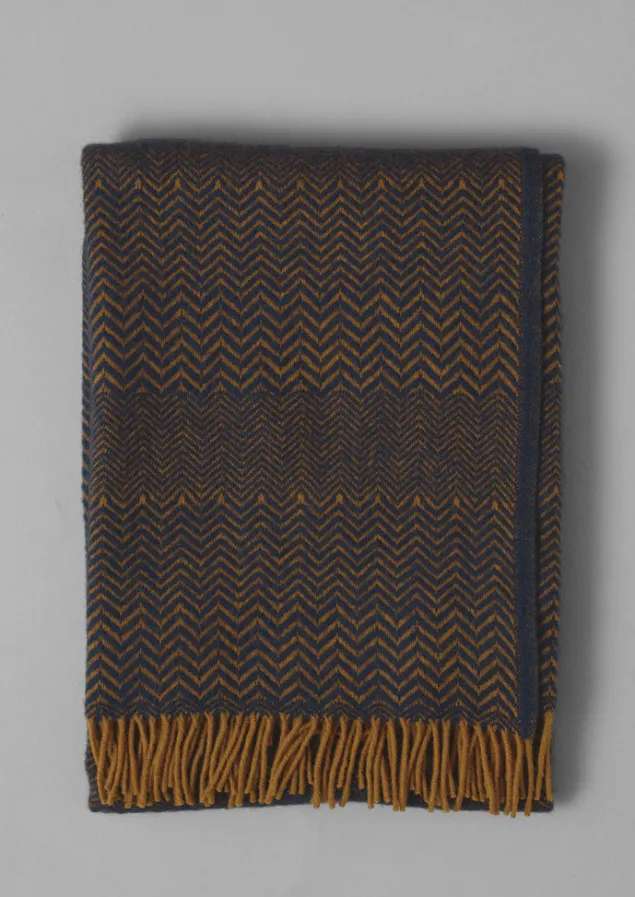 Textiles | Blankets & Throws-TOAST Zig Zag Wool Blanket Navy/Caramel