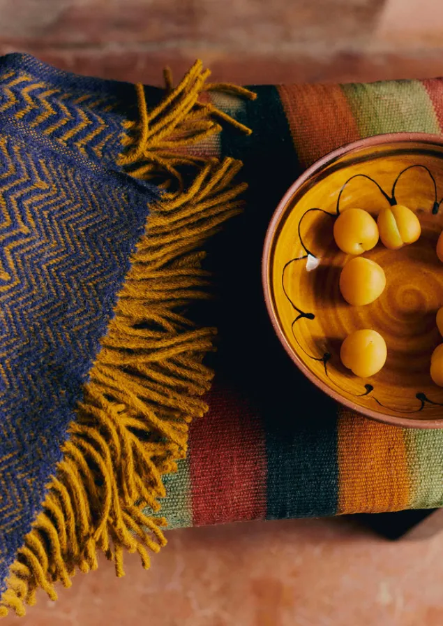zig_zag_wool_blanket_7.webp Textiles | Blankets & Throws-TOAST Zig Zag Wool Blanket Navy/Caramel